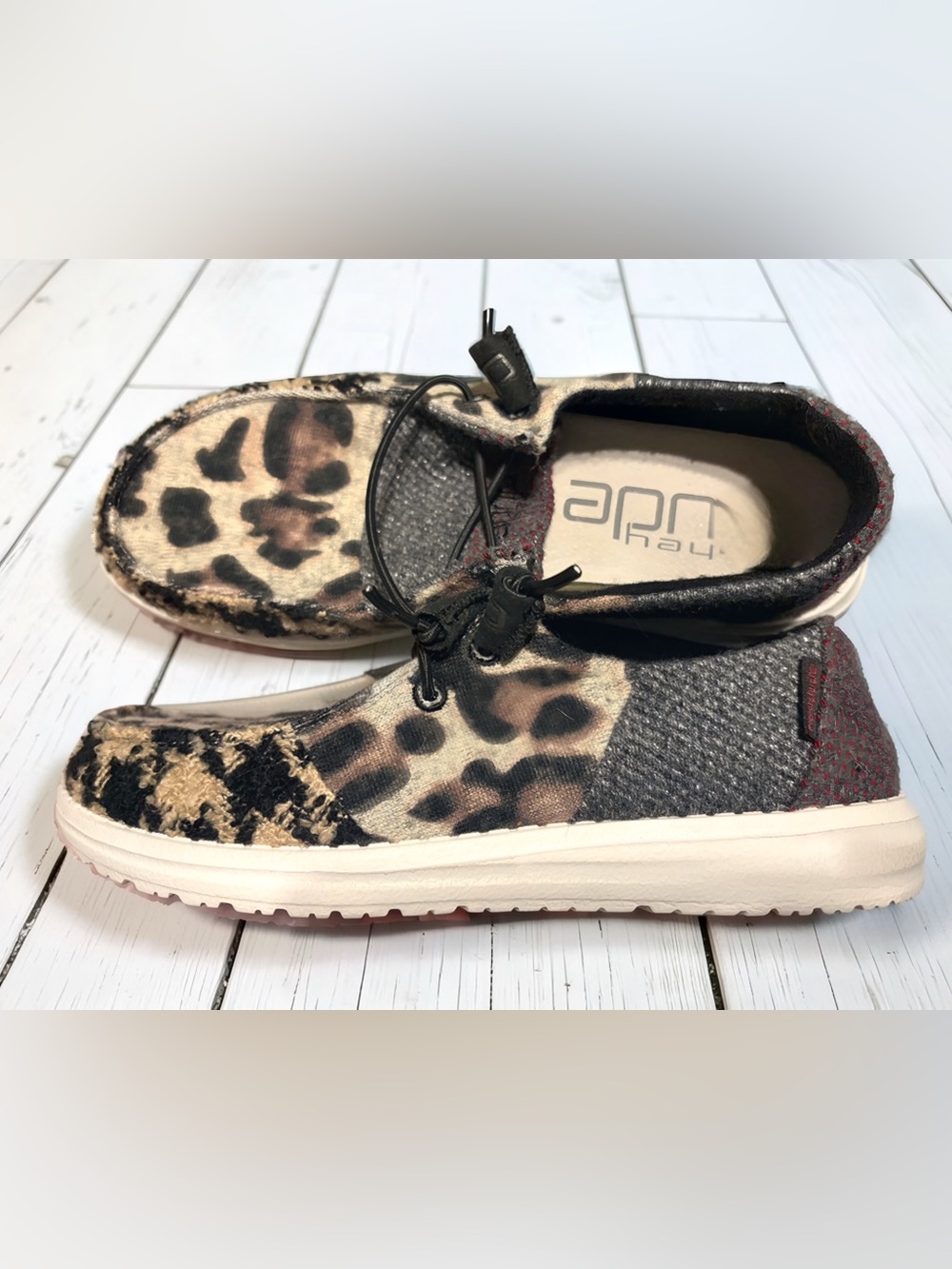 Hey Dude women Leopard Print Slip-On Sneakers - Black & Brown - Picture 1 of 4
